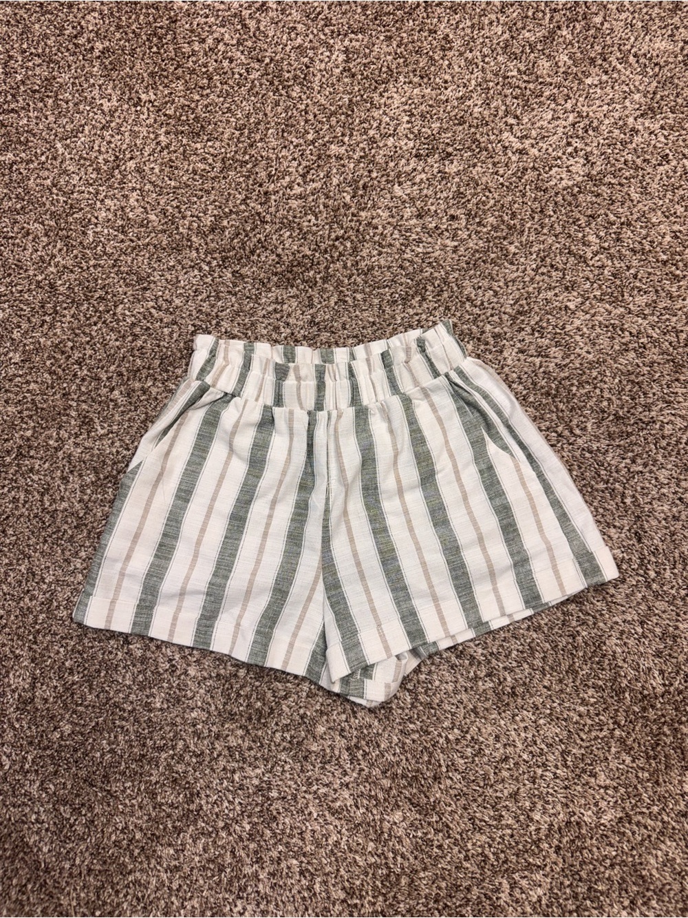 Style Rack Vertical Stripe High-Waist Shorts - Green & White